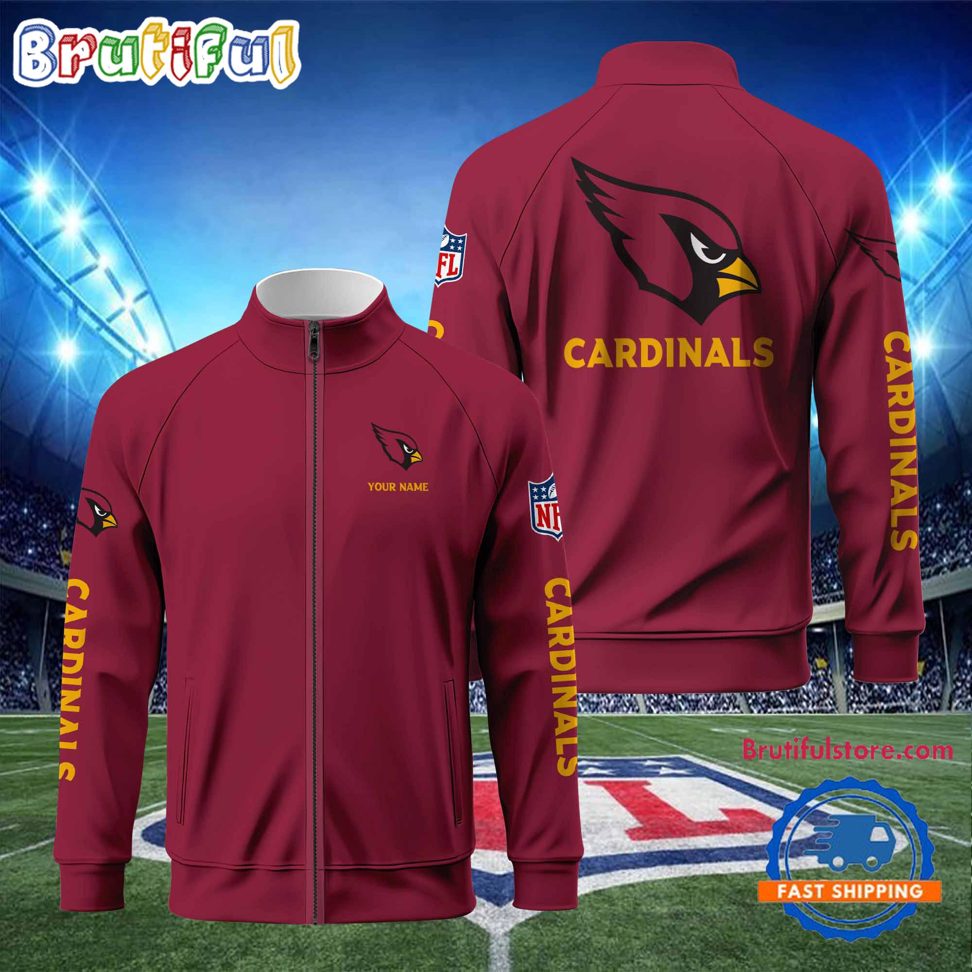 NFL Arizona Cardinals Football Logo Team Standing Neck Zipper Jacket, Custom Football Zipper Jacket