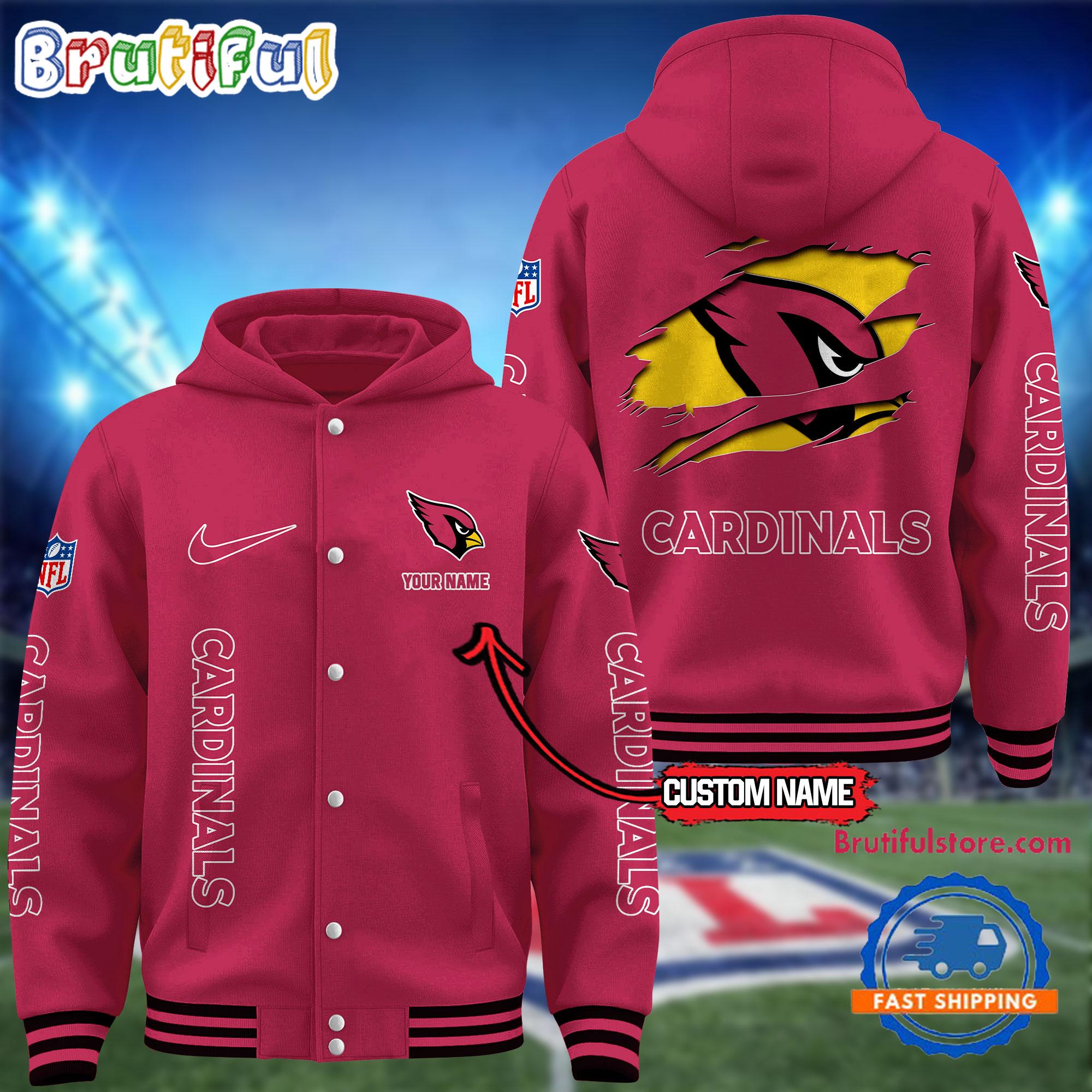 NFL Arizona Cardinals Football New Season Design Hooded Baseball Jacket, Custom Name Sport Jacket