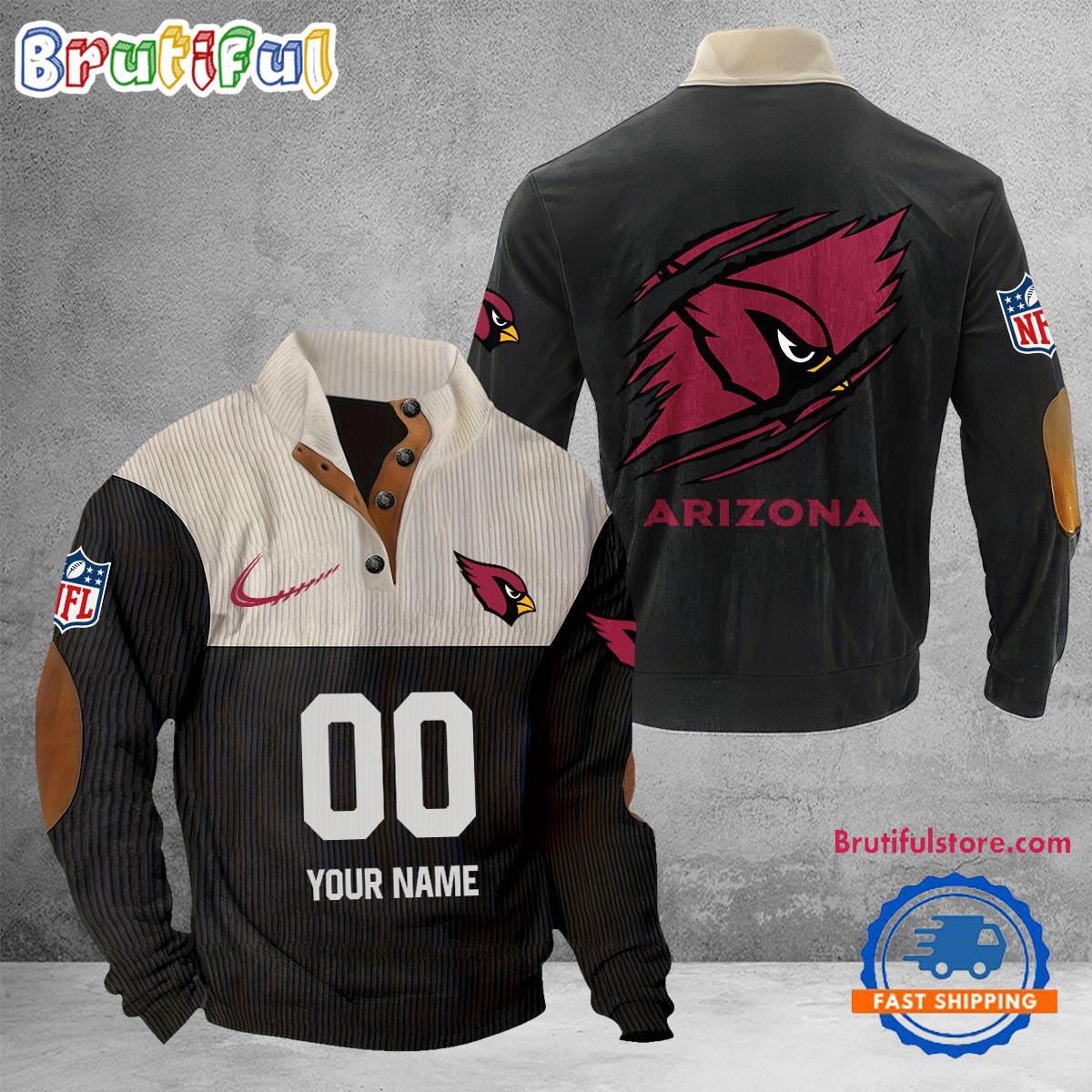 NFL Arizona Cardinals Football Team Custom Name And Number Buttoned Collar Sweatshirt
