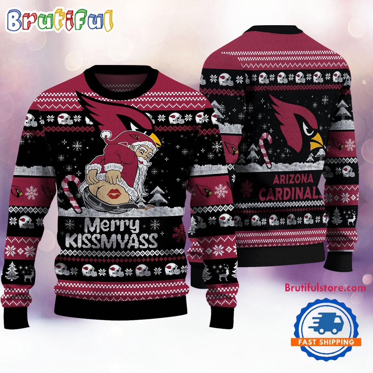 Arizona Cardinals NFL 2024 Merrykissmyass Funny Santa Claus Christmas Ugly Sweater