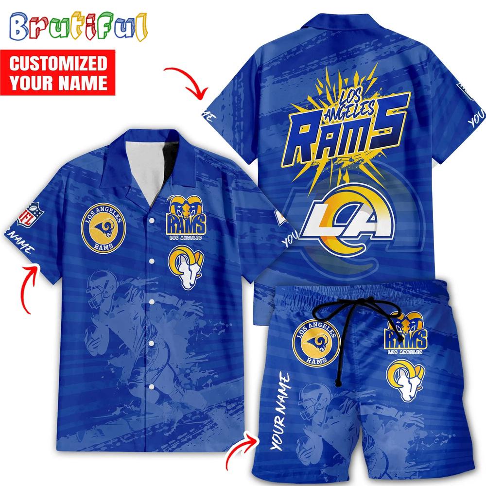 NFL Los Angeles Rams Combo Hawaiian Shirt And Shorts, Football Summer Beach Hawaiian Sets