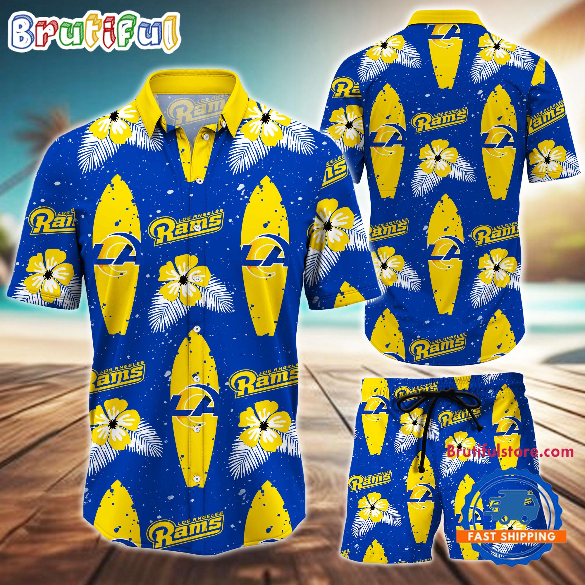 NFL Los Angeles Rams Flower Pattern Hawaiian Shirt And Shorts, Football Summer Hawaiian Set