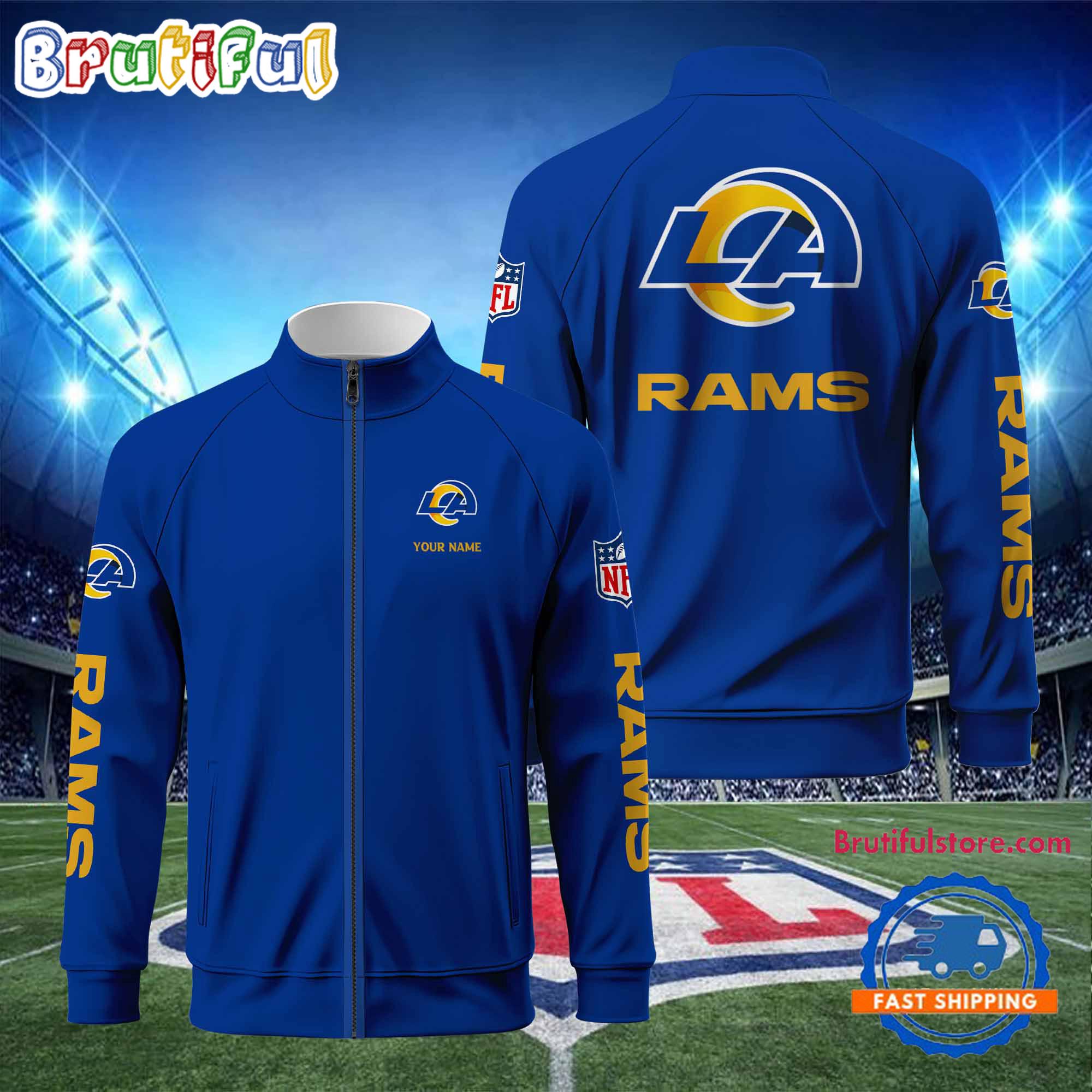 NFL Los Angeles Rams Football Logo Team Standing Neck Zipper Jacket, Custom Football Zipper Jacket
