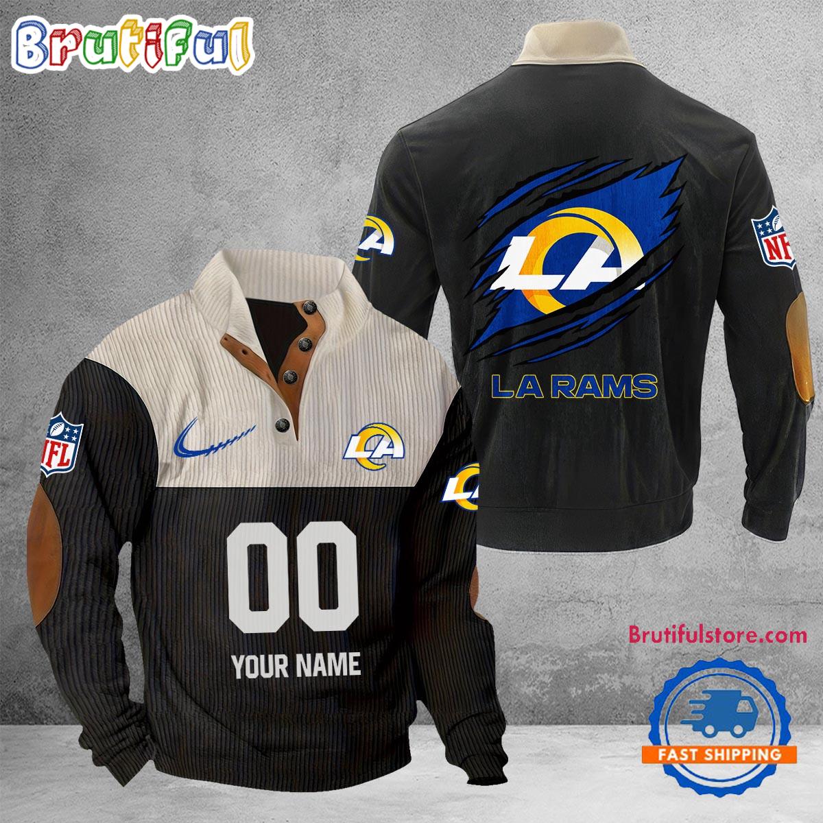 NFL Los Angeles Rams Football Team Custom Name And Number Buttoned Collar Sweatshirt