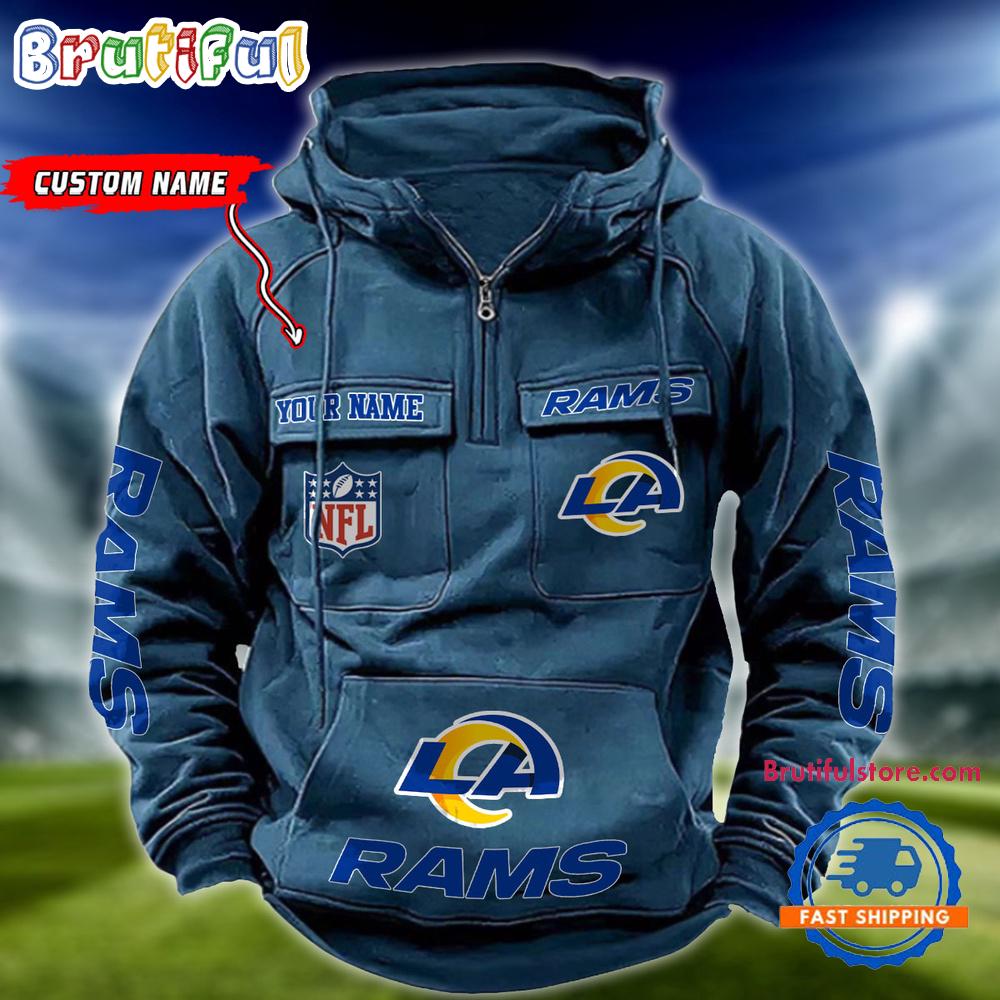 NFL Los Angeles Rams Football Team Custom Name Cargo Hoodie - Image 2