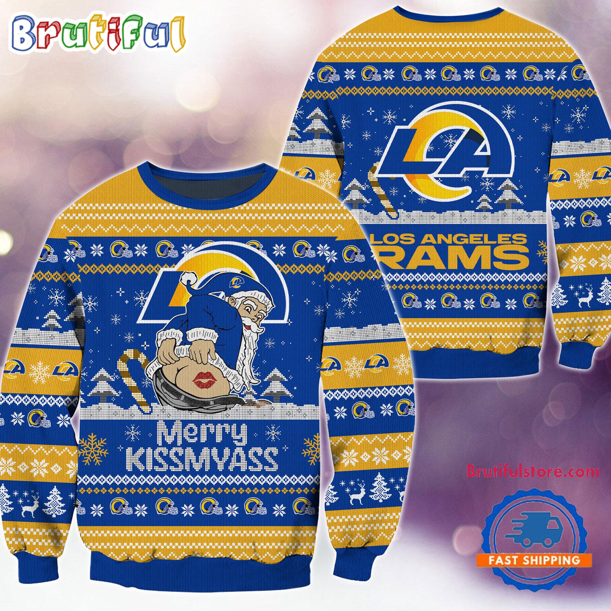 Los Angeles Rams NFL 2024 Merrykissmyass Funny Santa Claus Christmas Ugly Sweater