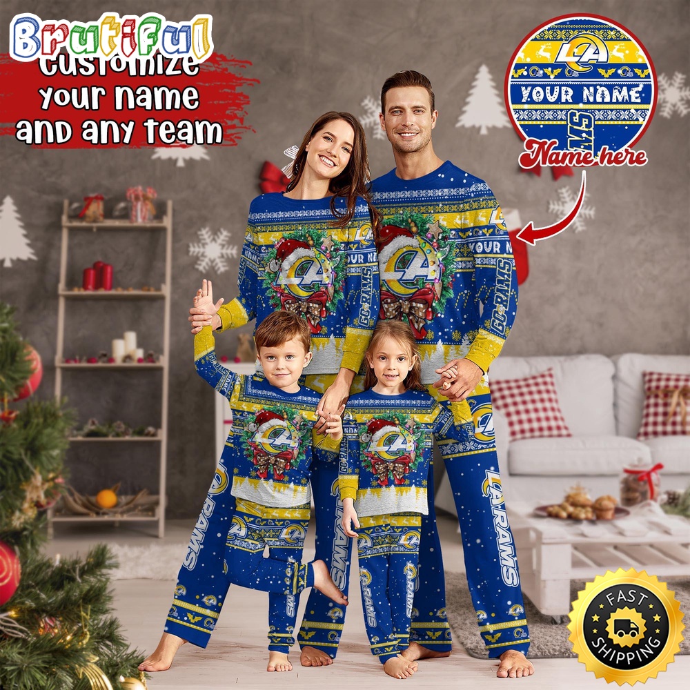 NFL Los Angeles Rams Pajamas Christmas For Family Custom Name Pajamas