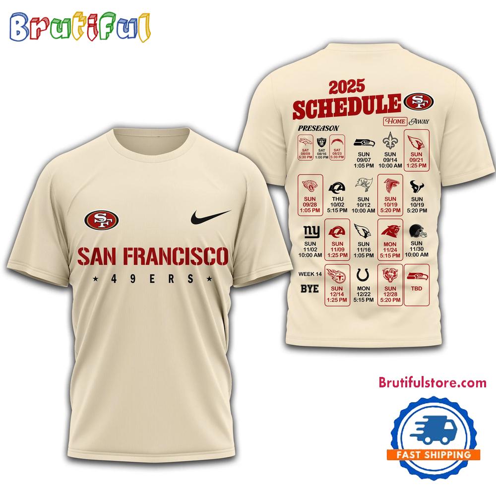 NFL San Francisco 49ers 2025 SCHEDULE All Over Print Shirt, 2025 Football Schedule Shirts