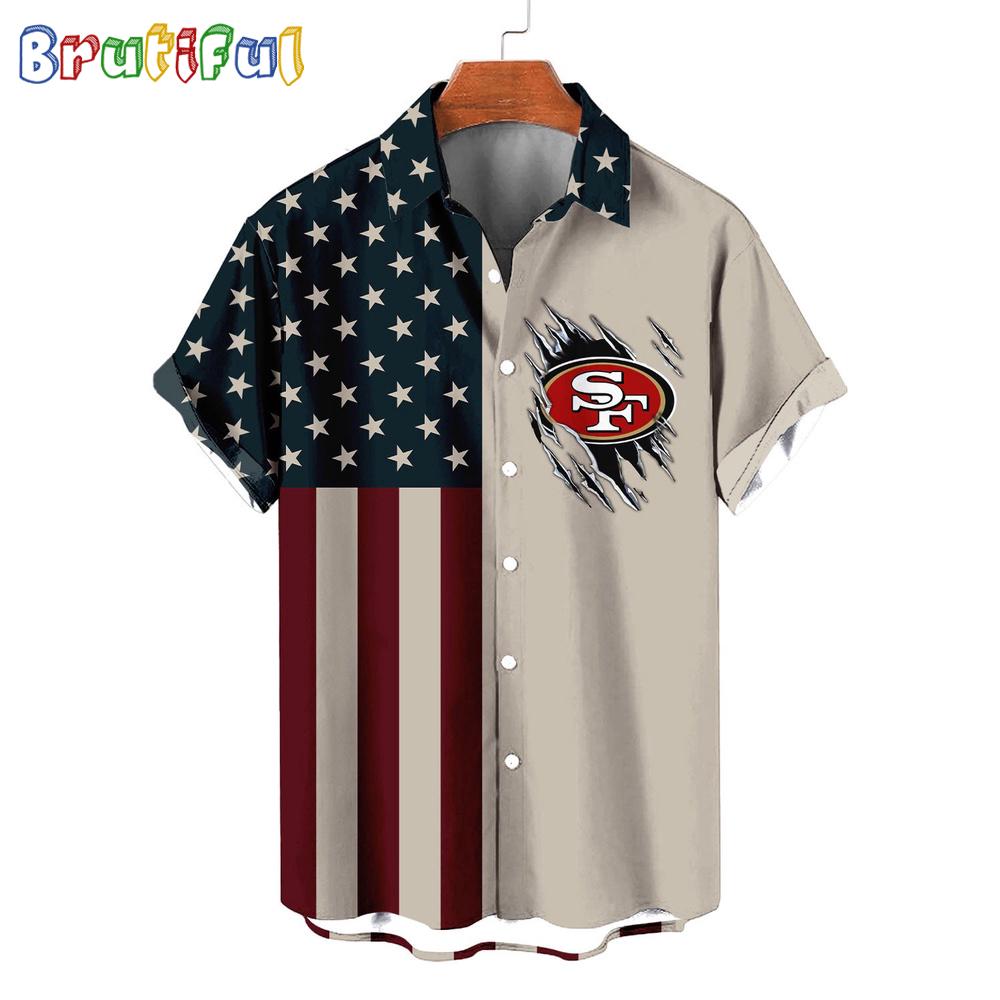 NFL San Francisco 49ers American Flag Summer Button Hawaiian Shirt