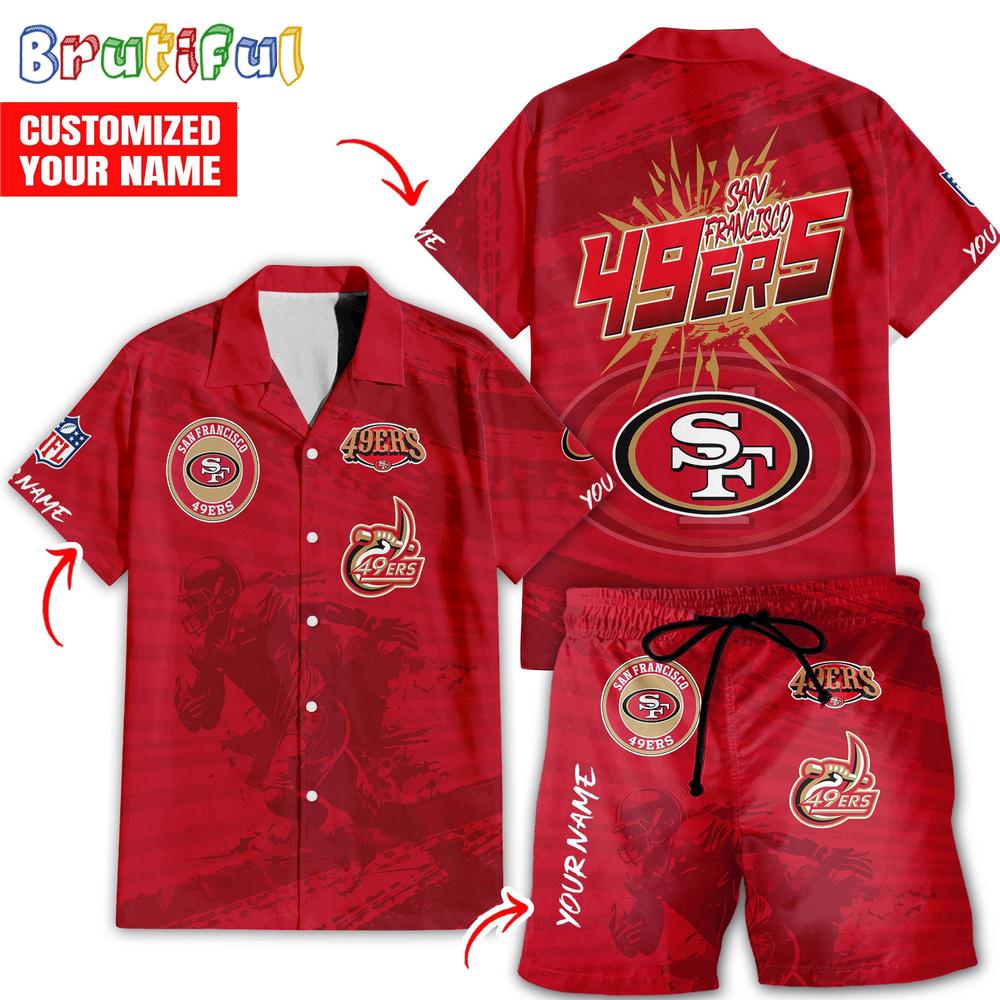 NFL San Francisco 49ers Combo Hawaiian Shirt And Shorts, Football Summer Beach Hawaiian Sets