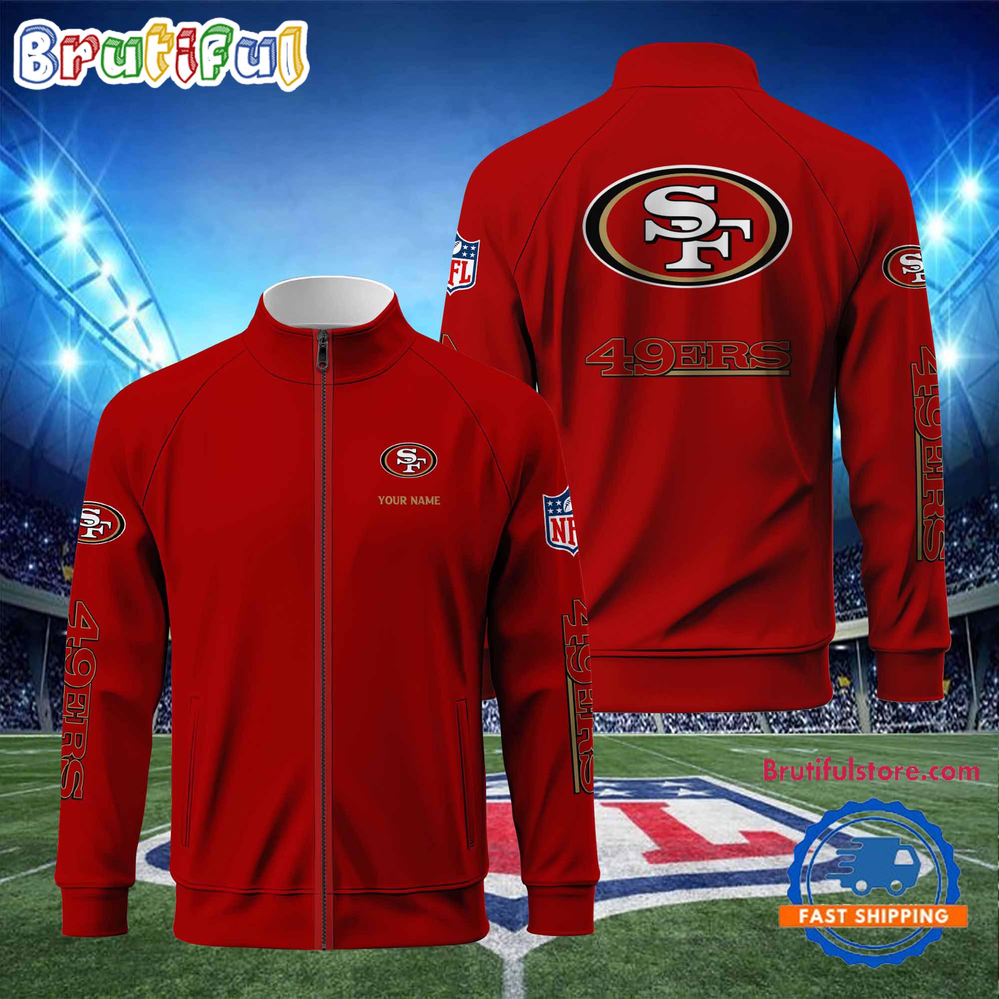 NFL San Francisco 49ers Football Logo Team Standing Neck Zipper Jacket, Custom Football Zipper Jacket