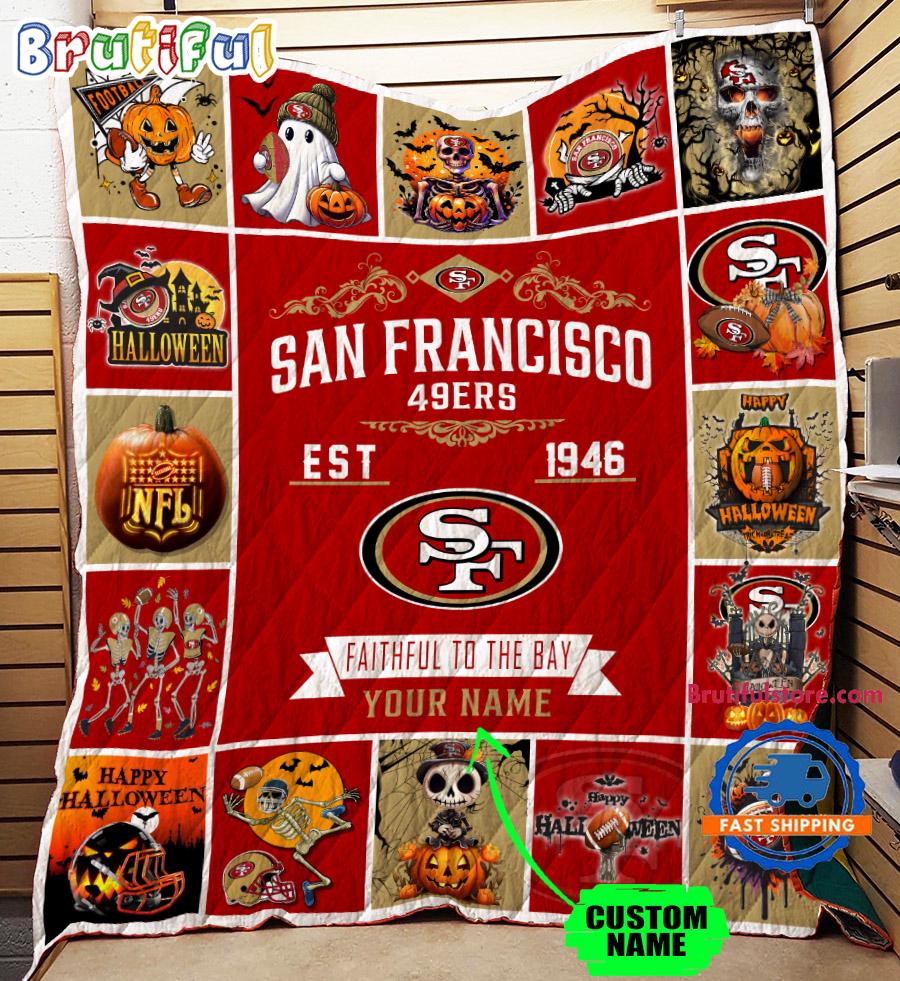 NFL San Francisco 49ers Football Team Special Skeleton Pumpkin Halloween Blanket