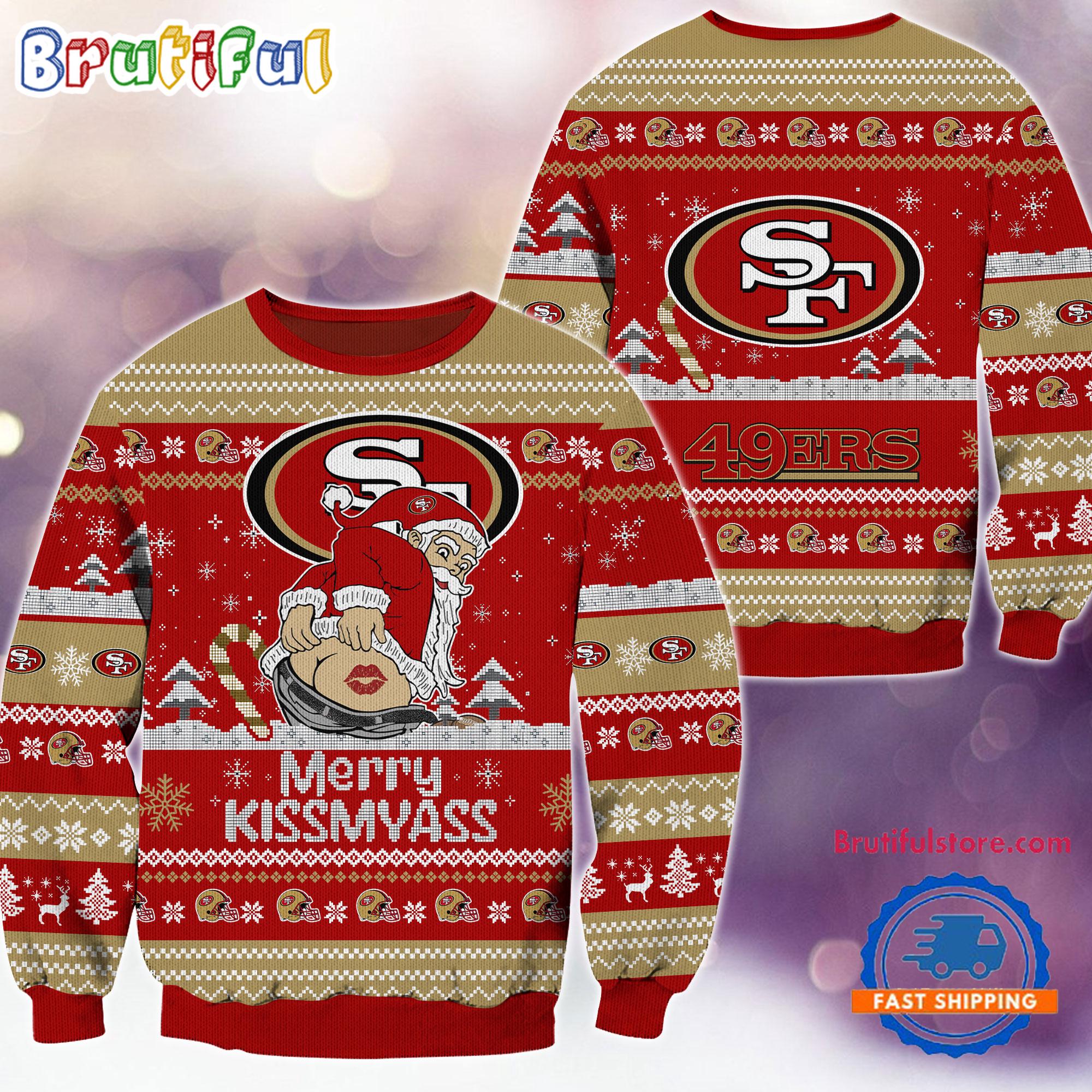 San Francisco 49ers NFL 2024 Merrykissmyass Funny Santa Claus Christmas Ugly Sweater