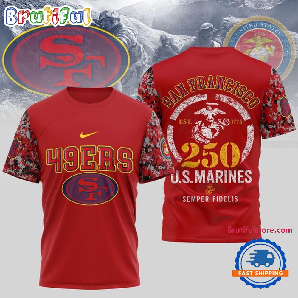 NFL San Francisco 49ers US Marines 250 Years Semper Fidelis 3D Shirt