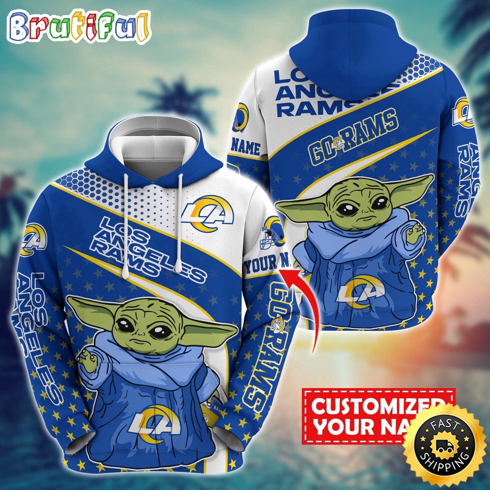 Personalized NFL Los Angeles Rams Hoodie Baby Yoda All Over Print Hoodie