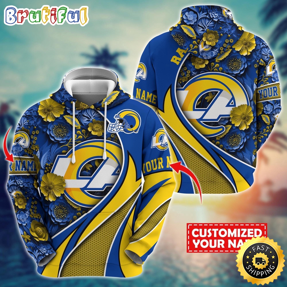 Personalized NFL Los Angeles Rams Hoodie Flower Print 3D Hoodie