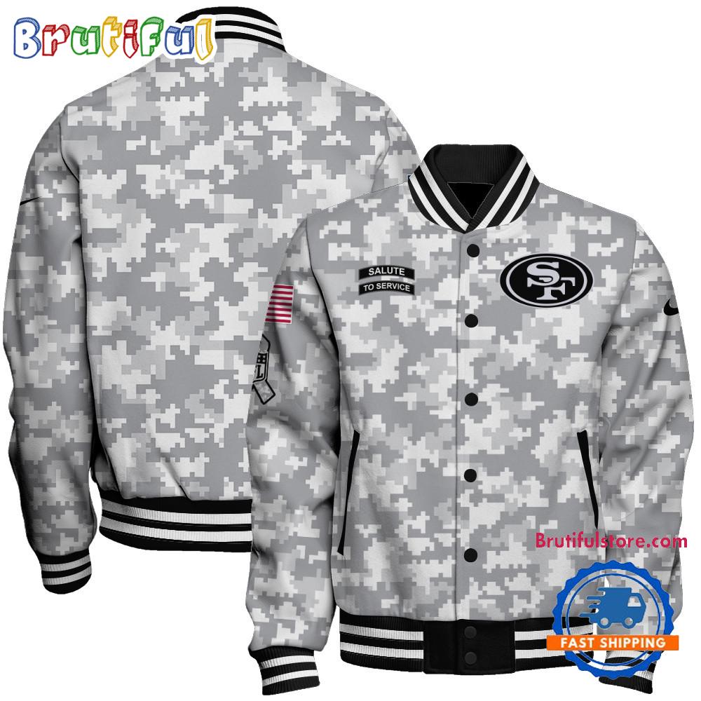 San Francisco 49ers National Football League Arctic Camo Salute To Service Veterans Varsity Jacket