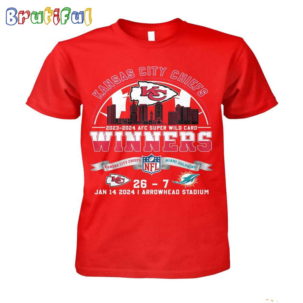 AFC Super Wild Card 2023 2024 Winners Kansas City Chiefs 26 7 Miami Dolphins 26 7 Jan 14, 2024, Arrowhead Stadium T-Shirt