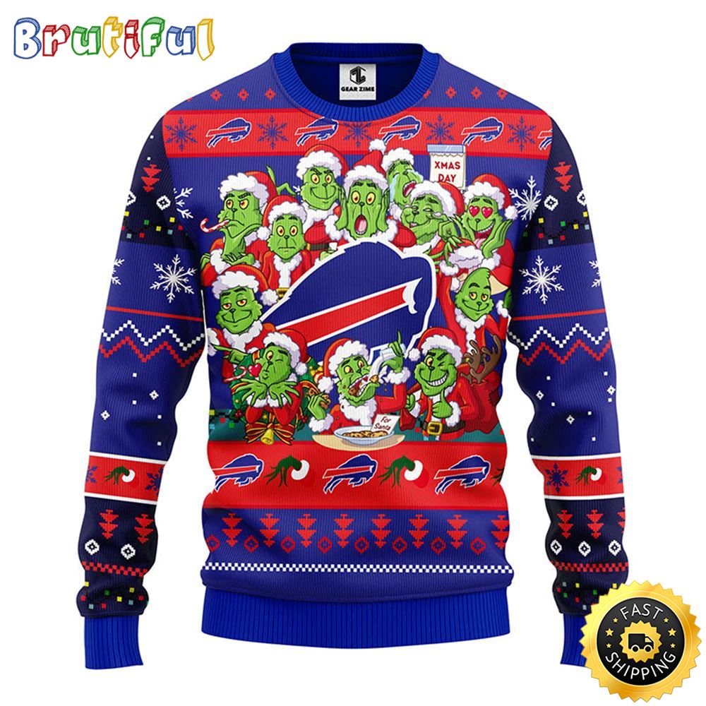 Buffalo Bills Christmas Ugly Sweater Print 12 Grinch Xmas Day Show Your Team Spirit
