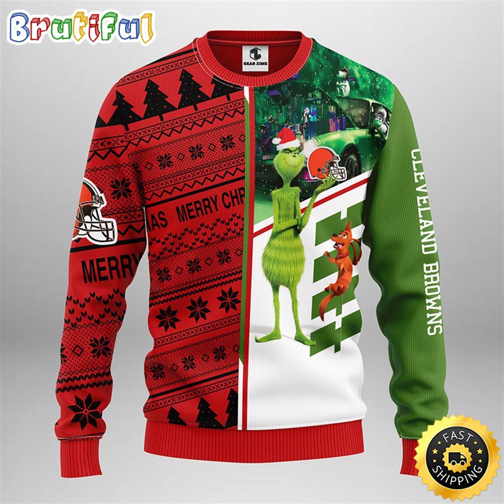 Cleveland Browns Christmas Ugly Sweater Grinch And Scooby-Doo Show Your Team Spirit