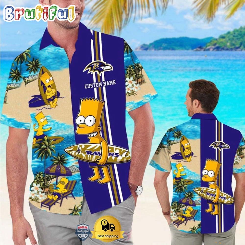 Custom Name NFL Baltimore Ravens Special Bart Simpson Tropical Hawaiian Shirt