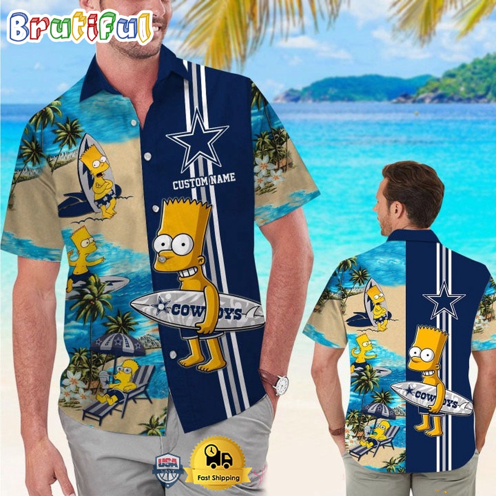Custom Name NFL Dallas Cowboys Special Bart Simpson Tropical Hawaiian Shirt