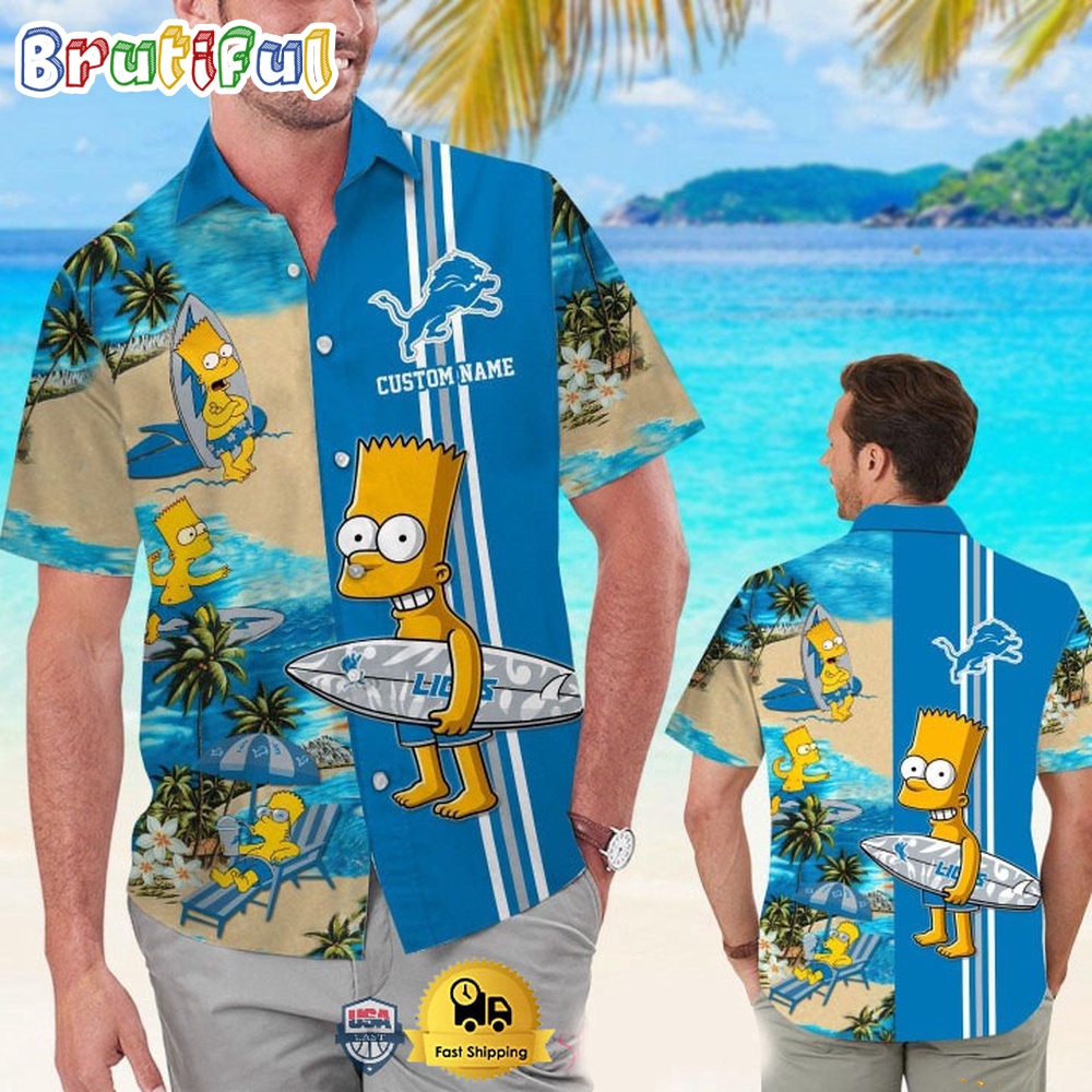 Custom Name NFL Detroit Lions Special Bart Simpson Tropical Hawaiian Shirt