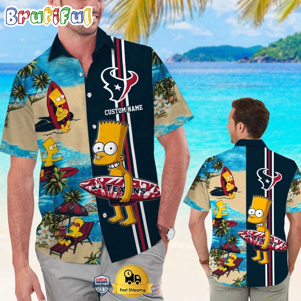 Custom Name NFL Houston Texans Special Bart Simpson Tropical Hawaiian Shirt