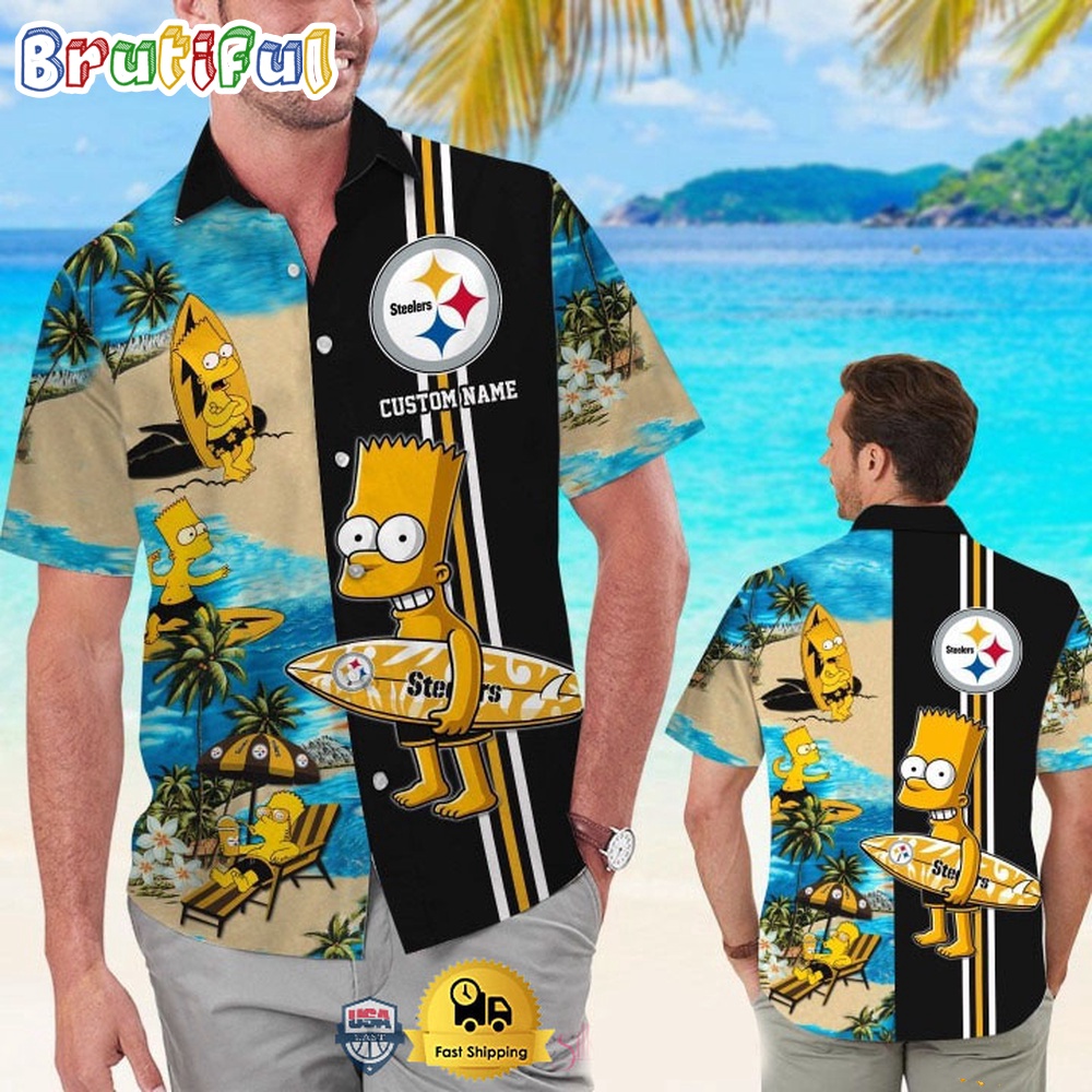 Custom Name NFL Pittsburgh Steelers Special Bart Simpson Tropical Hawaiian Shirt