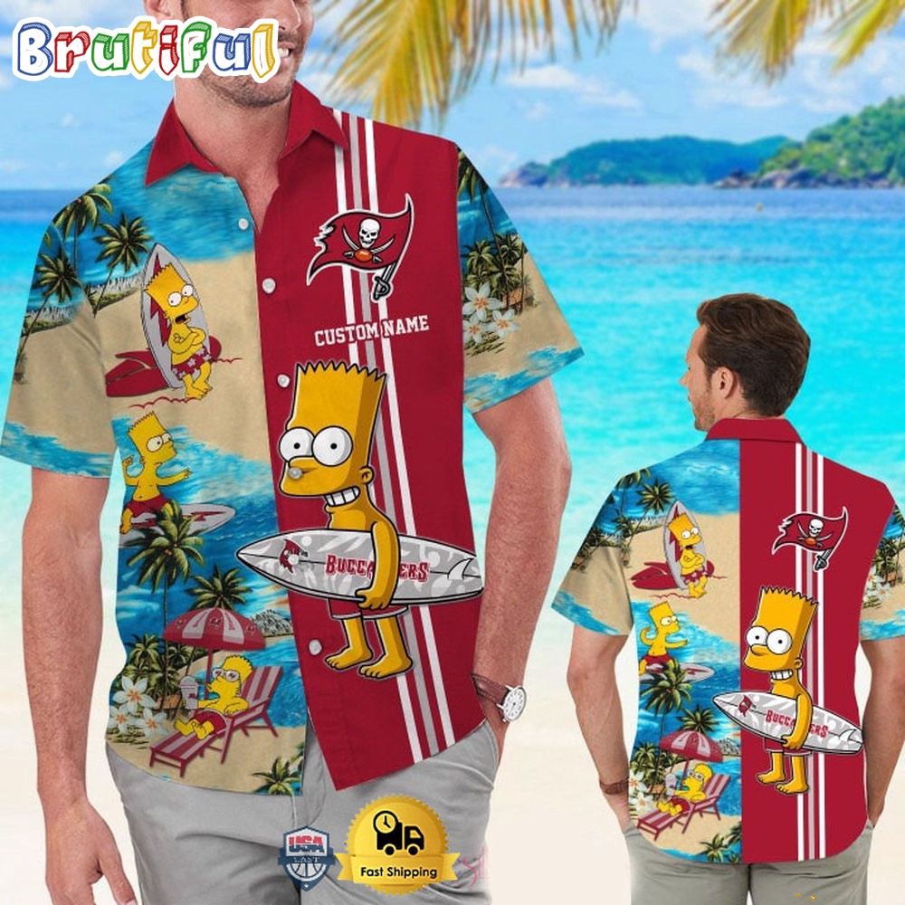 Custom Name NFL Tampa Bay Buccaneers Special Bart Simpson Tropical Hawaiian Shirt