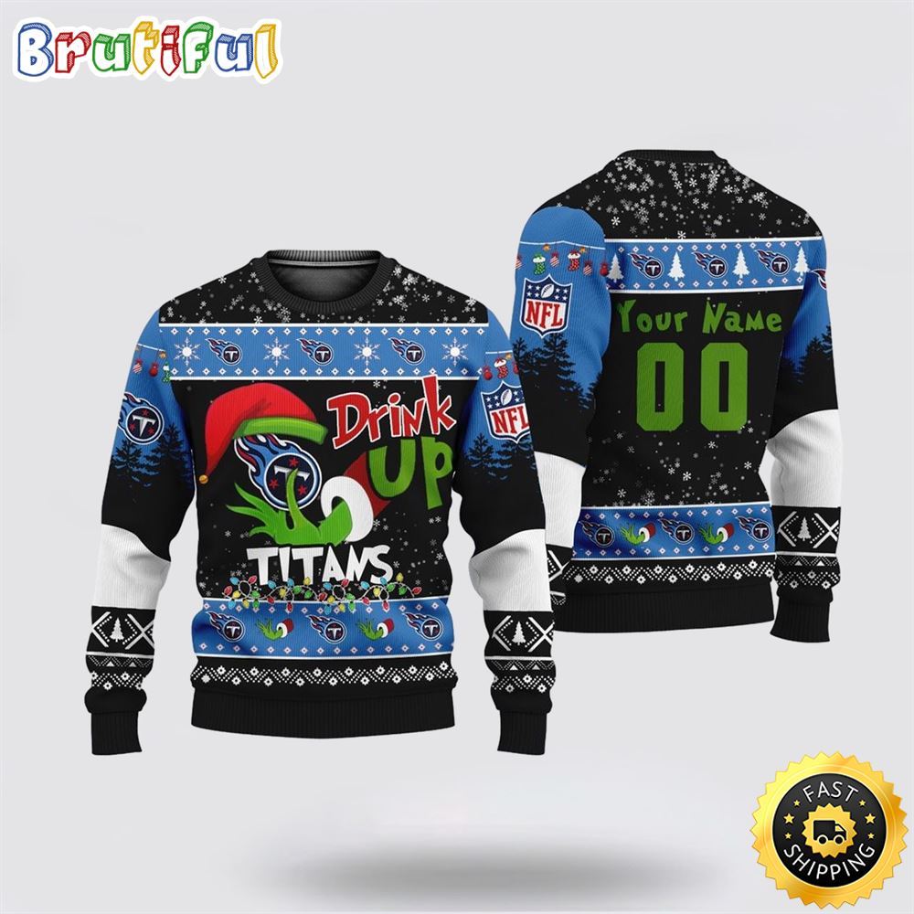 Custom NFL Tennessee Titans Ugly Christmas Sweater Grinch Drink Up Christmas Gift For Football Fans