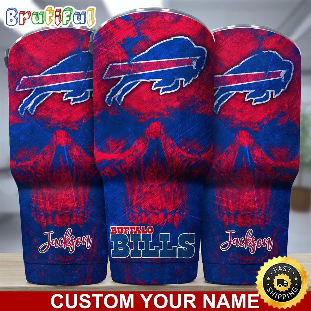 Custom Name NFL Buffalo Bills Tumbler Skull Pattern For Sports Fan