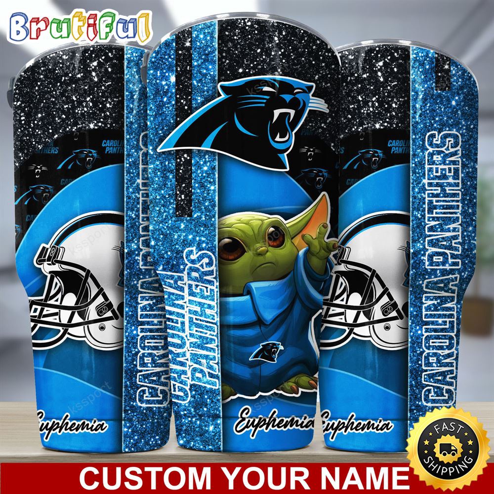 Custom Name NFL Carolina Panthers Tumbler Baby Yoda Tumbler For Fans