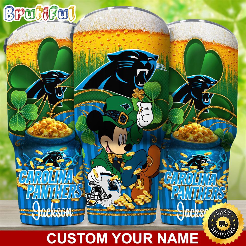 Custom Name NFL Carolina Panthers Tumbler Nfl Tumbler Patricks Day Mickey For Sports Fans