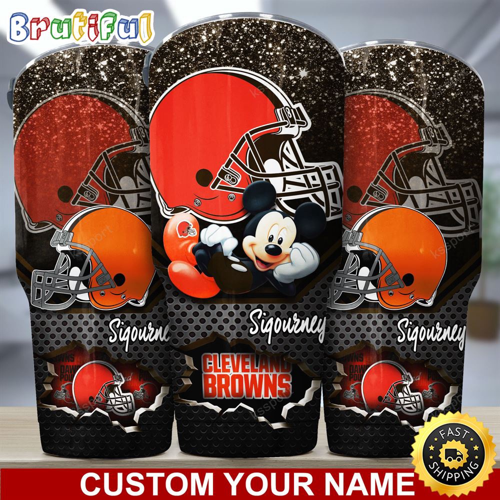 Custom Name NFL Cleveland Browns Tumbler Mickey Mouse Tumbler For Football Fans