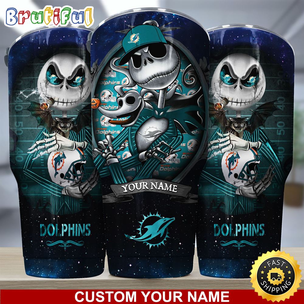 Custom Name NFL Miami Dolphins Tumbler Jack The Nightmare Tumbler
