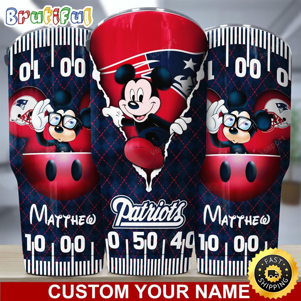 Custom Name NFL New England Patriots Tumbler Mickey Mouse Art Tumbler Style