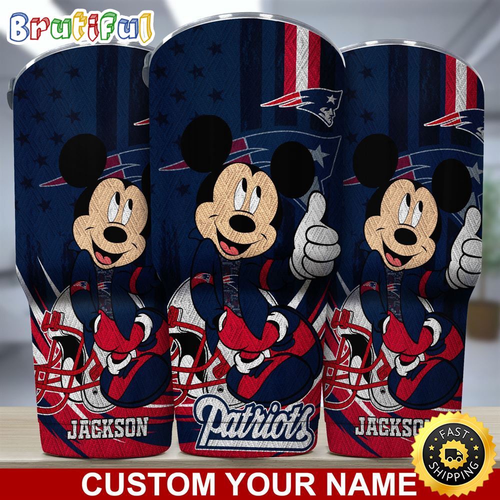 Custom Name NFL New England Patriots Tumbler Mickey Mouse Tumbler For You