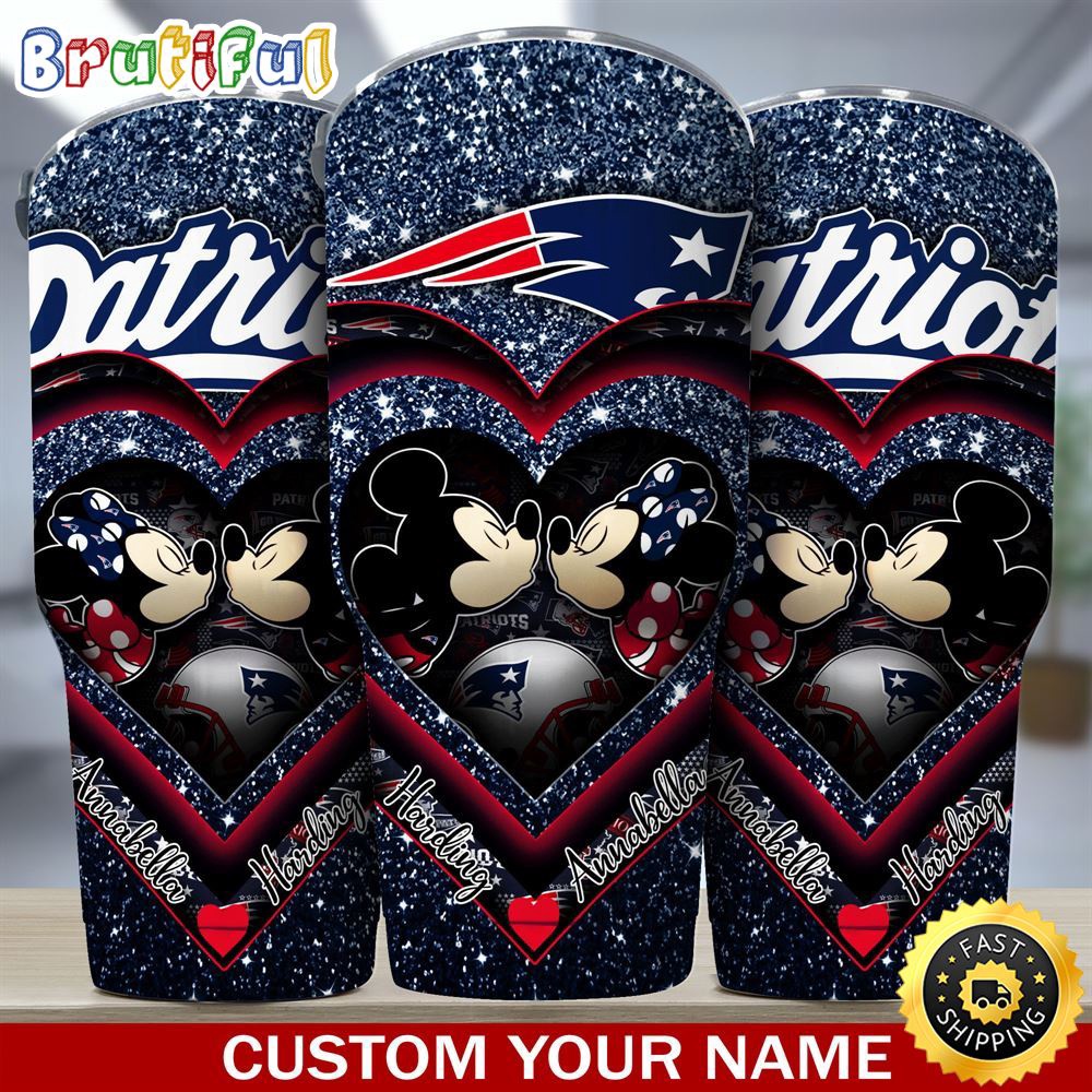 Custom Name NFL New England Patriots Tumbler Mickey Tumbler For Couples This Valentine