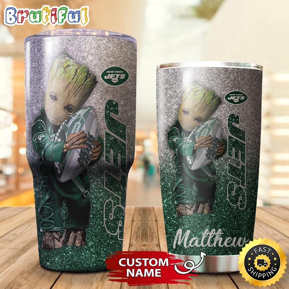 Custom Name NFL New York Jets Tumbler Baby Groot Loves Rugby Tumbler