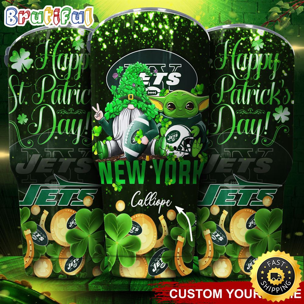 Custom Name NFL New York Jets Tumbler Baby Yoda Happy Patricks Day Tumbler