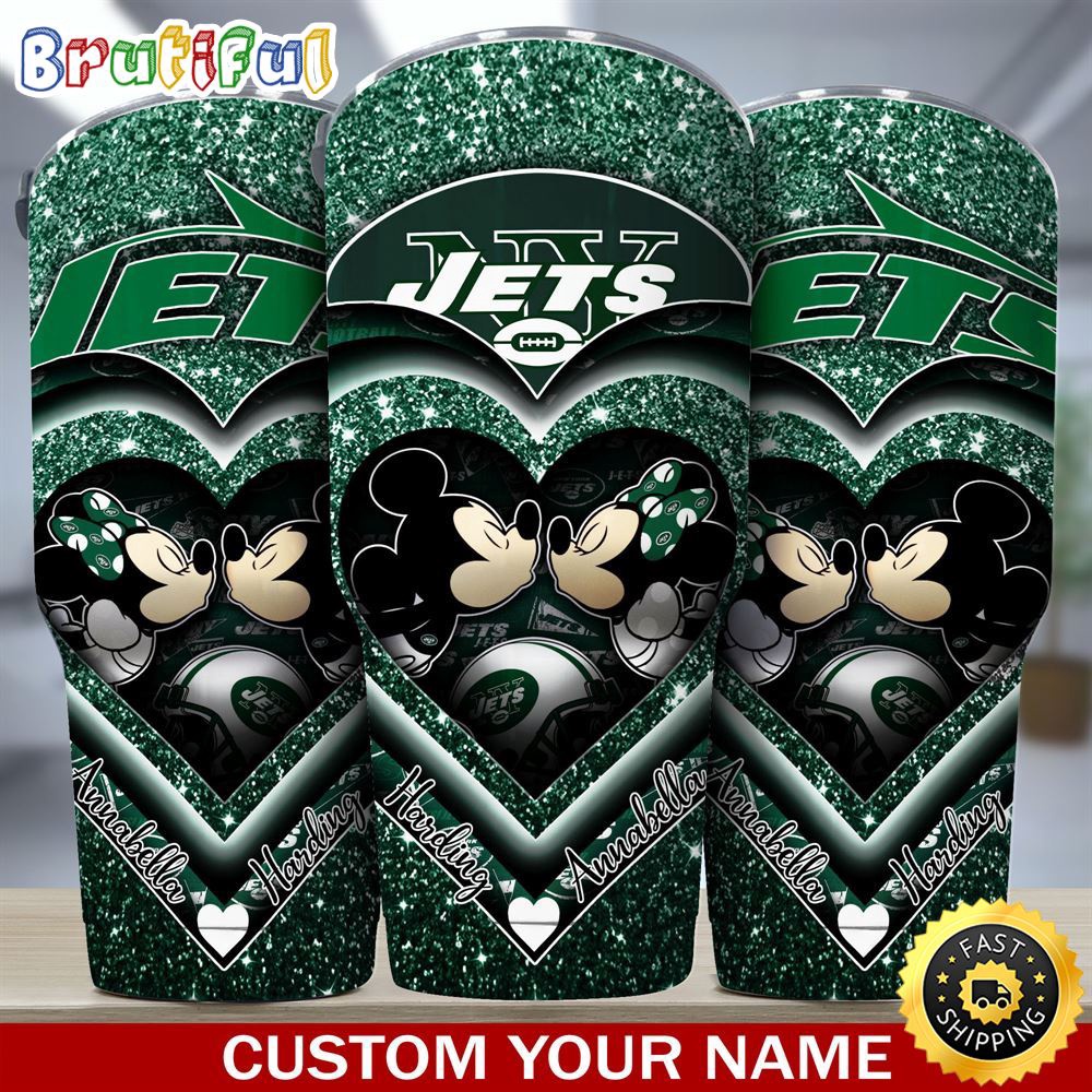 Custom Name NFL New York Jets Tumbler Mickey Tumbler For Couples This Valentine