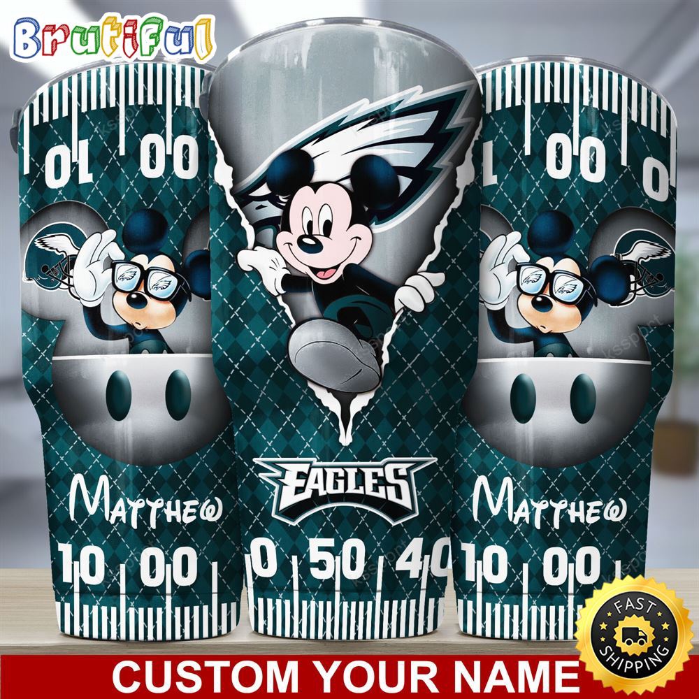 Custom Name NFL Philadelphia Eagles Tumbler Mickey Mouse Art Tumbler Style
