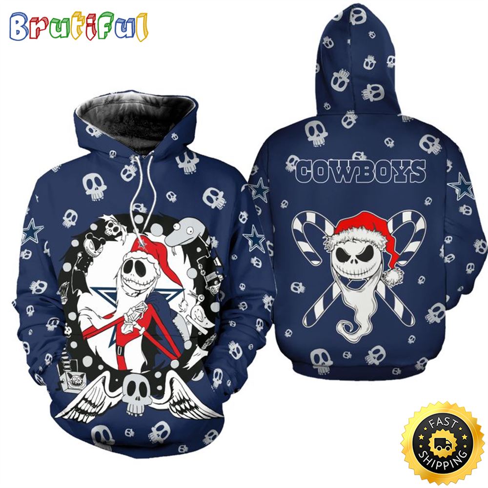 Dallas Cowboys Christmas Jack Skellington NFL All Over Print Hoodie Shirt