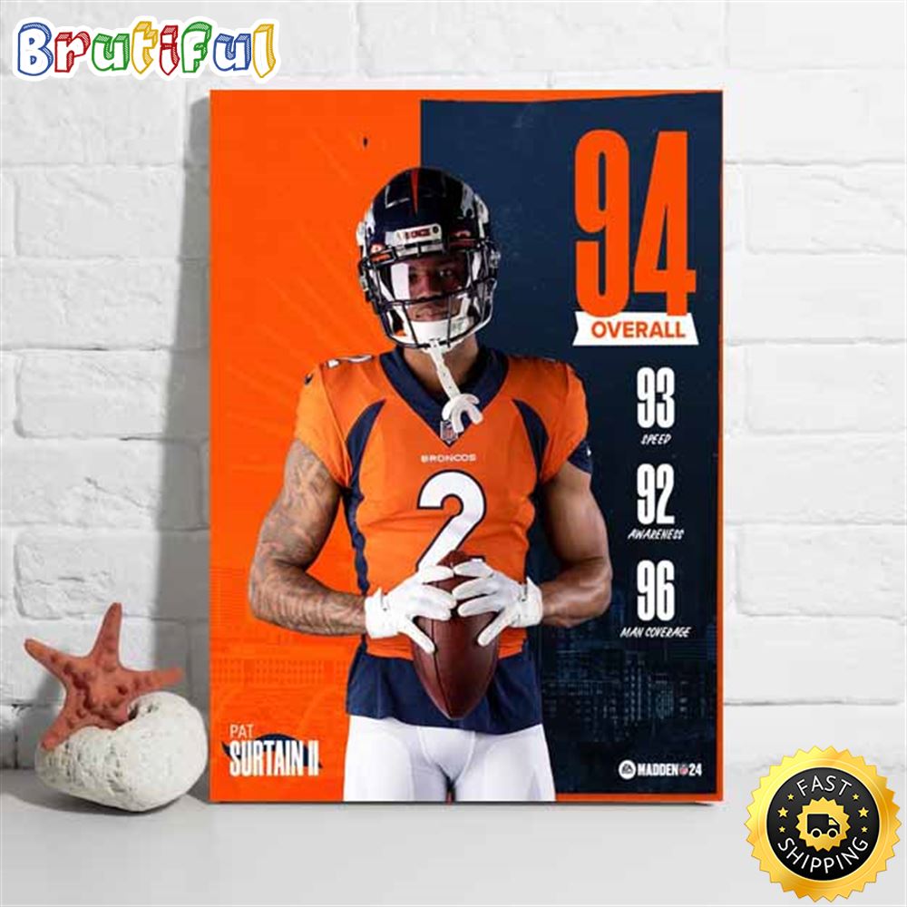 Denver Broncos Patrick Surtain Madden 24 NFL Overall Poster