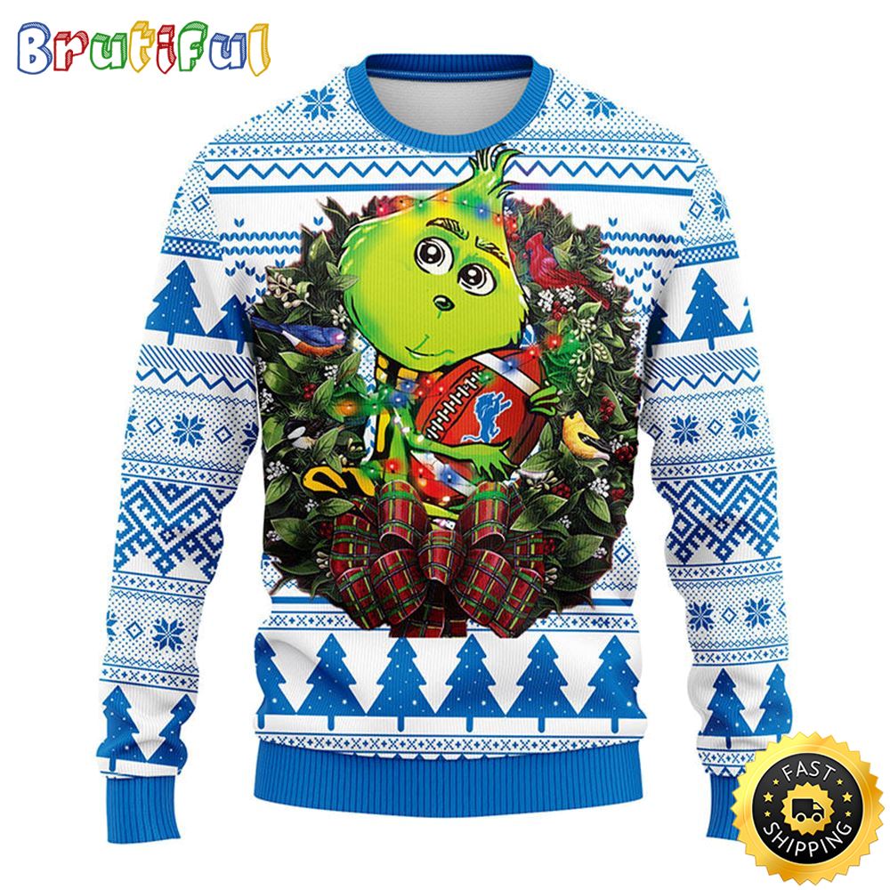 Detroit Lions Christmas Ugly Sweater Grinch Hug Xmas Day Show Your Team Spirit