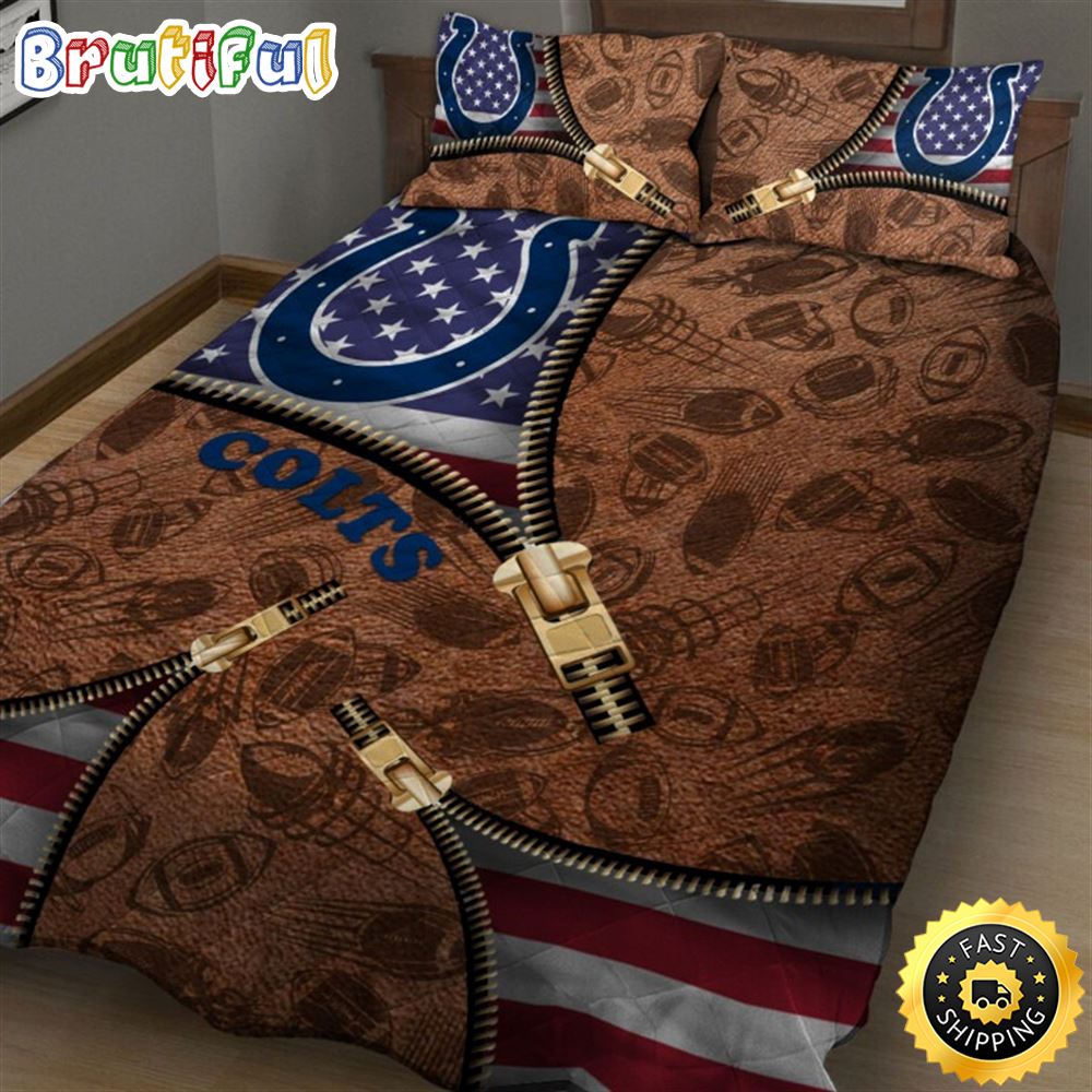Indianapolis Colts NFL American Flag Leather Pattern Bedding Set