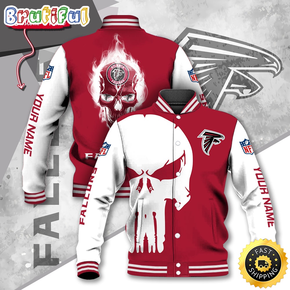 NFL Atlanta Falcons Baseball Jacket Skull Print Jacket