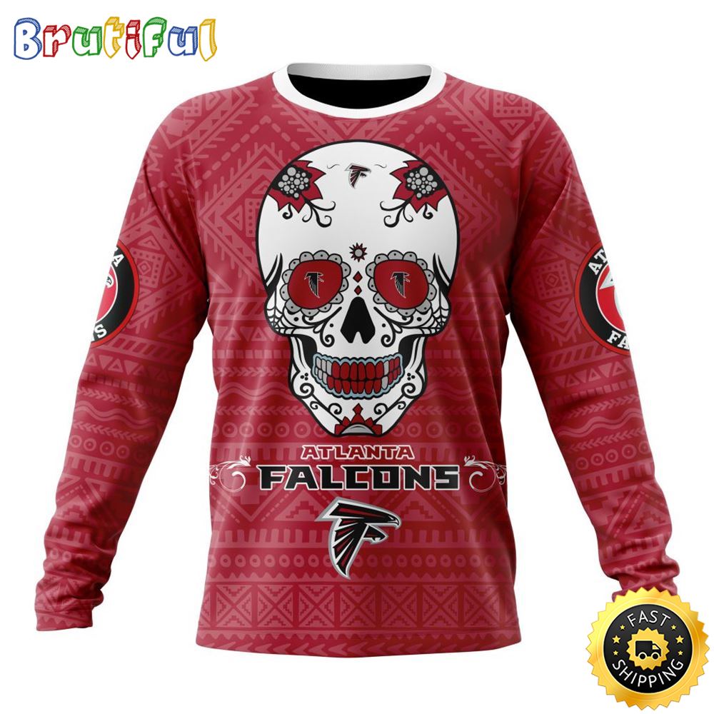 NFL Atlanta Falcons Crewneck Sweatshirt Specialized Kits For Dia De Muertos Show Your Team Spirit