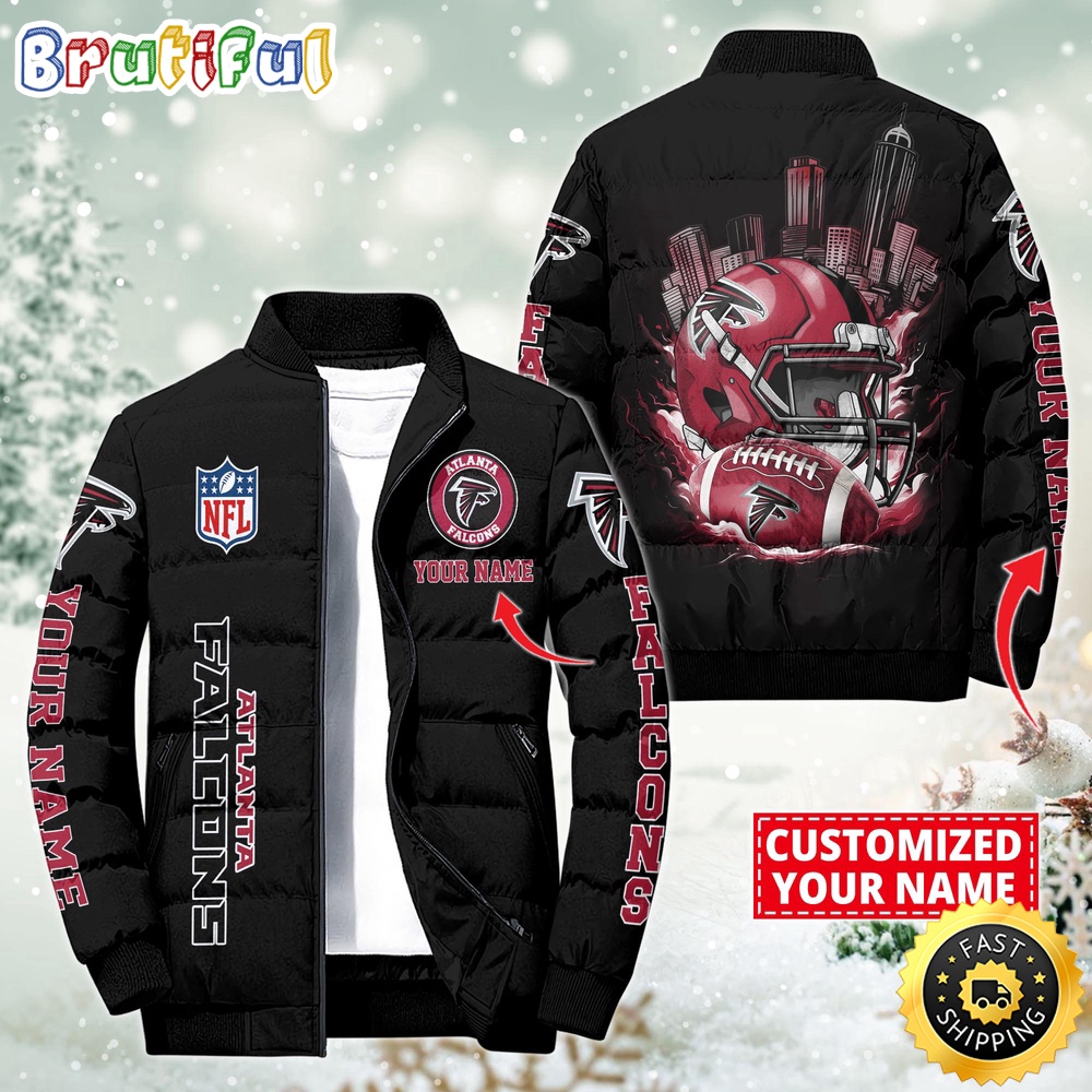 NFL Atlanta Falcons Puffer Jacket City Logo Print Jacket For Fans
